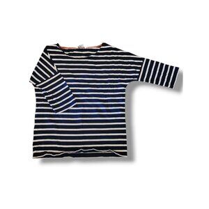Boden Navy Blue White Striped 3/4 Sleeve Relaxed Fit Chest Pocket T-Shirt - 8